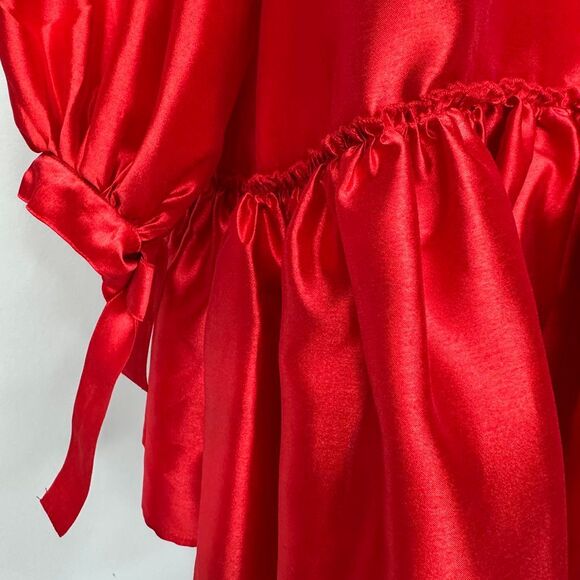 Akira Puff Sleeve Drop Waist Mini Red Dress S Holiday Party Christmas Coquette - Picture 15 of 16